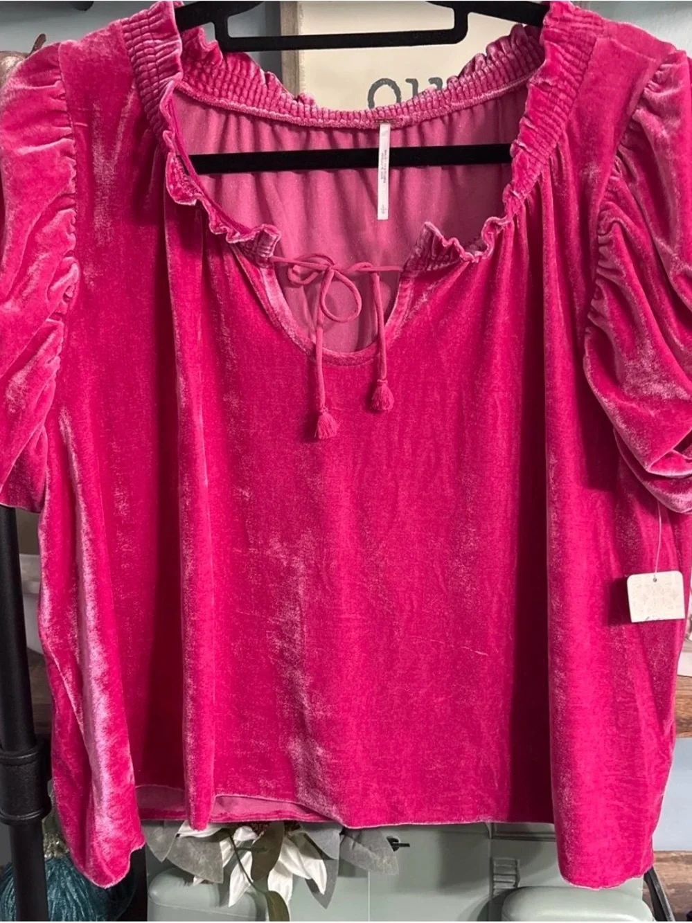 Free People Velvet Peasant Blouse - Fuchsia